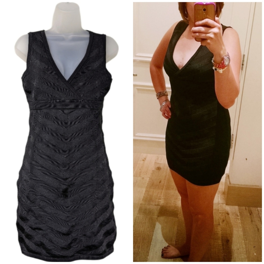 Forever 21 Mini Dress Bandage Black Deep V Neck Surplice Empire Waist Medium